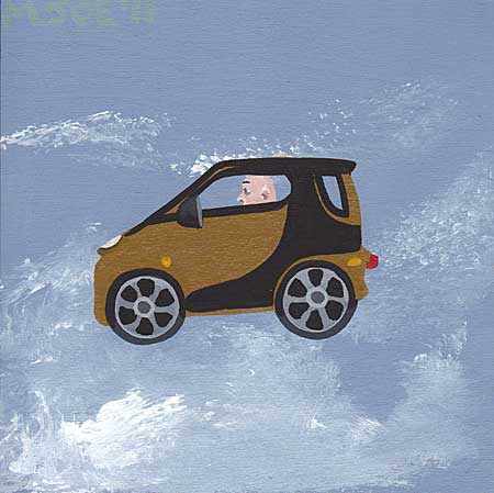 A painting of me, Barry M. Robinson, by Canadian Artist Mendelson Joe (1944-2023). I had mentioned to him that I liked the Smart car, so for my birthday he painted me driving a Smart car through the sky About Barry M. Robinson